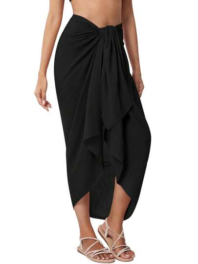 女士沙滩纱笼雪纺泳衣罩衫透明比基尼裹身裙泳装罩衫，沙滩配饰