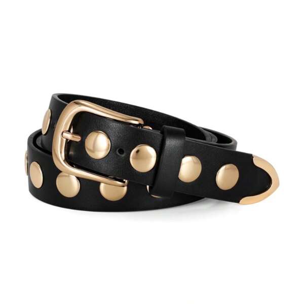 Cinturón de mujer versátil con tachuelas, estilo punk, cinturón de cintura con estampado de lunares, estilo callejero, adecuado para primavera, verano, otoño e invierno, escuela