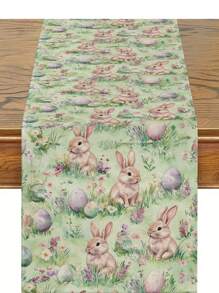 1pc Easter Bunny Eggs Table Runner, Cute Rabbit & Butterfly Spring Table Runner For Home Kitchen Dining Room Holiday Party Coffee Table Decor - Multicolor - View 19
