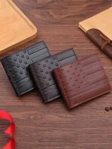 1-3 件/套男士 PU 皮革短钱包，时尚三色可选软钱包钱包，黑色钱包，压花星星工艺，大容量多卡槽，可存储大额纸币，简易硬币袋，信用卡银行卡身份证照片槽，商务休闲风格，男士生日或伴侣的理想礼物，男女皆宜的时尚风格大容量多卡槽，商务休闲风格，生日礼物，毕业礼物，父亲节礼物