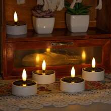 6pcs Solar Power Tea Lights,Outdoor Candle Flameless Flicker Waterproof Solar Table Lamp LED Candles With Dusk To Dawn Sensor For Lantern Garden Camping Party Home Valentines Decorations Easter Gifts Birthday Graduation