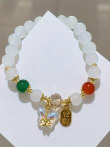 2 piezas Pulsera de la amistad con dije de mariposa y luciérnaga blanca con estilo chino, adorno de la suerte lindo para mujeres