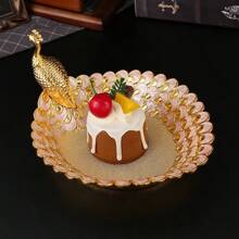 1pc Elegant European-Style Gold Peacock Feather Pattern Metal Serving Tray - Luxury Fruit, Salad And Dessert Service Tray, Ideal For Home, Kitchen And Dining Room Use