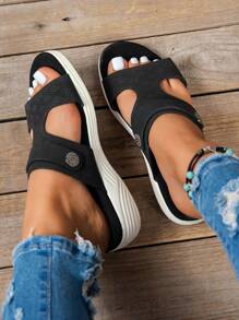 Soft Bottom, Breathable Peforated Sandals For Women, Thick Sole, Summer Travel, Mom Sandals, New 2025 EU/US, Lightweight, Non-Slip, Hollow, Open Toe, Wide Fit, Casual, Travel, Beach Sandals