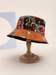 1pc Fashionable Floral Patchwork Contrast Color Elegant Versatile Sun Hat, Reversible Bucket Hat Design, Suitable For Outdoor Travel Men And Women