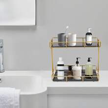 Rainaut 2 层可调节化妆品收纳架台面，金属架浴室柜台铁艺收纳架和储物架，适用于香水梳妆台厨房浴室（黑色）[送给家人和朋友的最佳礼物] 家居浴室装饰浴室收纳夏季返校