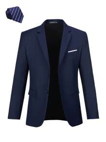 Furuyal 男士两件套西装外套，纯色西装外套领带套装，长袖，双排扣修身款/单排扣款，适合旅行、婚礼、派对、商务、舞会等场合，藏蓝色，尺码 XS-3XL