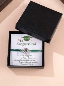 1pc Minimalist Creative Metal Compass Braided Bracelet & Blessing Card, Gift Box Packaging, Graduation Gift - Gift Box Packaging - View 4