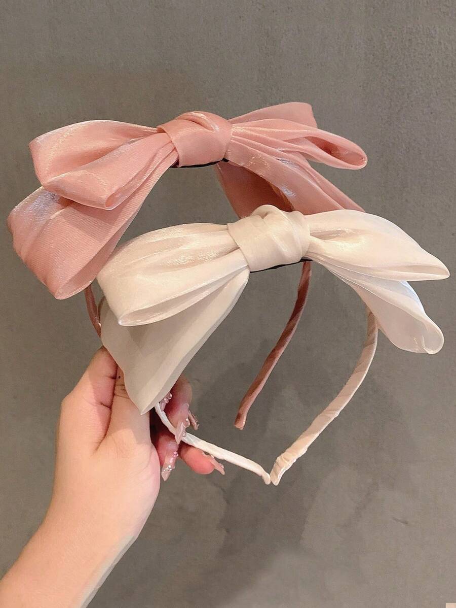 1/5pcs Double Layer Oversized Bow Headband, Elegant Lady Style Solid Color Simple Versatile Headpiece For Street, Gathering, Party ,Gifts ,Hair Hoop Hairband For Women Hair Accessories Head Accessories - Multicolor - View 1