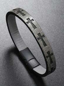 1pc Men's Fashionable Punk Style Faux Leather Cross Magnetic Bracelet - Casual Fashionable Accessory