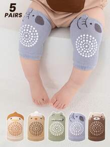 1/3/5 Pairs Of Kids' Knee Pads, Unisex, Cartoon Dinosaur, Elephant, And Chick Patterns, Non-Slip Dots, Perfect For Crawling Practice, Holiday Gift - Multicolor - View 3