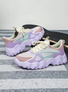 Breathable Dopamine Fashionable Outdoor Couples Road Running Shoes, Unisex Wide Fit, Sweet Elegant Colorful Purple, Stylish Lightweight Lace-Up Casual Sports Sneakers For Women, Comfortable & Non-Fatigued For Everyday Wear, Commute & School