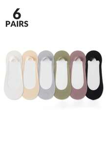 6 Pairs Women's Multi-Color Invisible Socks, Spring/Summer, Silky, Soft Foam Cushion Shock Absorbing, Non-Slip, Thin & Breathable, For Home, Commute, Leisure, Vacation, Holiday Gift (No Paper Card)