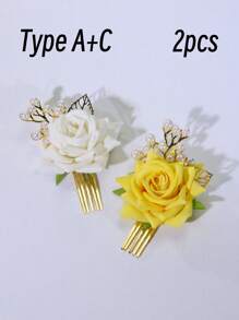 1/2/3 件玫瑰珍珠串珠叶子装饰发夹、发饰、婚礼、新娘发型、侧梳、学校用品