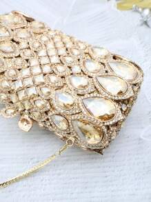 Exquisite Luxurious Gold Color Crystal Evening Bags For Women,Formal Wedding Party Handbag Purse Floral Crystal Handbag, All Handmade Metal Rhinestone Dinner Bags,Vintage Sequin Clutch Wedding Party Prom Bag, Chain Crossbody Evening Purse, Perfect Bride Purse For Wedding, Prom & Party Events,Best Gifts For Ladies