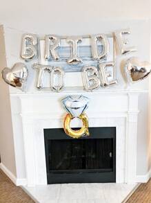 17pcs Silver Wedding Theme Balloon Set, Includes BRIDE TO BE Letter Balloons, 18inch Silver Heart And Golden Ring Balloons, Suitable For Engagement Party, Bridal Shower, Bachelorette Party, Home And Romantic Decor