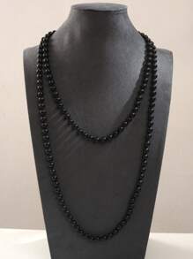 1pc Women's Fashionable & Elegant Boho Style Double Layer Versatile Casual Long Sweater Chain - Black - View 4