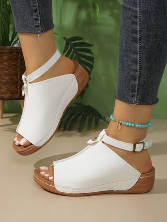 Women's Fashion Student Open-Toe Platform Beach Sandals With Thick Sole And Stitching (Shoelaces Can Be Removed And Adjusted Freely)