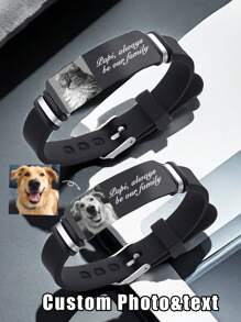 1pc Personalized Pet's Photo + Text Bracelet, Telescopic Wide Bracelet, Custom Photo I'm Always With You - Memorial Gift For Family, Friend - Personalized Engraved Bracelet Stylish