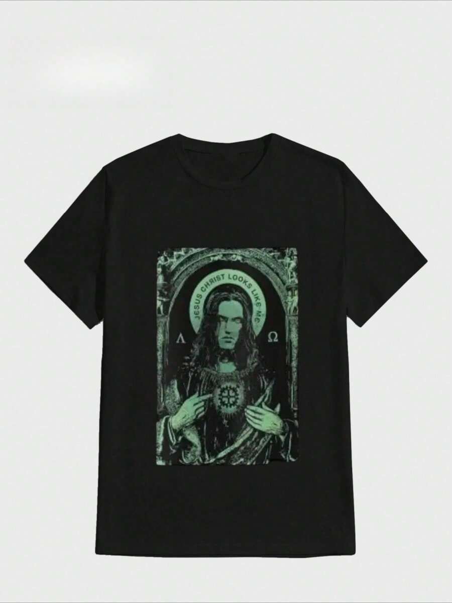 Camiseta de algodón pesado puro con impresión digital casual clásica, unisex para hombres, con estampado de Type O Negative. - Negro - Ver 1