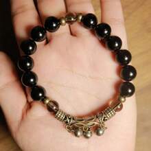 1pc Simple Style Bracelet Suitable For Daily Wear Festivals Handsome Bracelet Black Beads Copper Accessories Can Be Used As Birthday Gifts Valentine Gifts All Kinds Of Holiday Gifts Are Suitable For Bracelets Very,Mom,Mother,Mother's Day,Gift