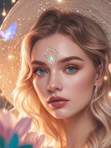 1 张 3D 闪亮脸部水钻贴纸蓝色亚克力脸部宝石与金色贴纸适用于身体化妆音乐节服装派对眼部装饰 - 彩色 - 查看 5