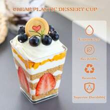 10/20/30PCS Dessert Cups Per Pack, 150 Ml 5 Oz Dessert Cups With Spoons And Lids, Plastic Dessert Bowls, DIY Reusable Square Dessert Cups, Cake Molds For Desserts, Puddings, Mousses, Ice Cream, Picnics, Parties - Clear - View 5