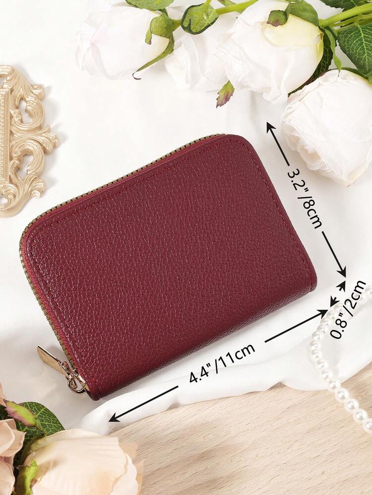 勃艮第包 Charry 红色包 酒红色包，时尚女士短款钱包，拉链开合，多卡槽用于存放信用卡和硬币，紧凑便携的设计非常适合旅行、工作和日常使用，是送给女朋友、母亲或老师的理想礼物，时尚简约风格 - 酒紅色 - 查看 3