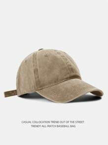 Women Solid Distressed Vintage Baseball Cap, Daily Wear - Khaki - View 11