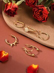 5pcs Stainless Steel Fake Nose Rings, Fake Nose Septum Rings, Fake Nose Studs, 20G 316L Nose Rings, Nose Studs, Minimalist Daily Wear & Elegant Occasion Fake Nose Jewelry For Women, Silver & Gold - Style 1 - View 2