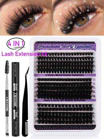 300pcs DIY Cluster False Eyelash Extension, Eyelash Extension Kit, D Curl Eyelash Extension Kit, 60D + 80D +100D Black Single Cluster False Eyelashes 280 Pairs, 9-16mm Mixed DIY Home Use Single Cluster False Eyelashes