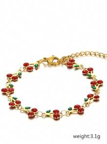 1pc Stainless Steel 18K Plated Cherry Oil Drip Bracelet, Multi-Color, Fashionable Ins Style Suitable For Party, Dating, Office Ladies - Cherry Bracelet - View 7