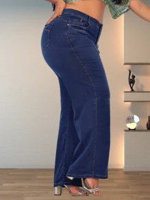 Calça Jeans Flare Plus Size Wide Leggin Com Lycra Retrô moda Blogueira