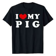 I Love My Pig, I Heart My Pig Flattering Plus Size T-Shirt For Women – Elegant And Comfortable, Perfect For Any Occasion  - màu đen - Xem 1