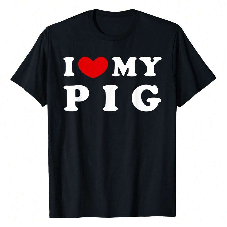 I Love My Pig, I Heart My Pig Flattering Plus Size T-Shirt For Women – Elegant And Comfortable, Perfect For Any Occasion - màu đen - Xem 1