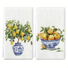 2 paquetes de paños de cocina con estampado de árbol de limón, paños de microfibra súper absorbentes y modernos, paños de cocina, de limpieza y de mano, extremadamente suaves y muy absorbentes, decoración de cocina, regalo para vecinos/mamá/cumpleaños/inauguración de la casa, accesorios de cocina, artículos esenciales para el hogar