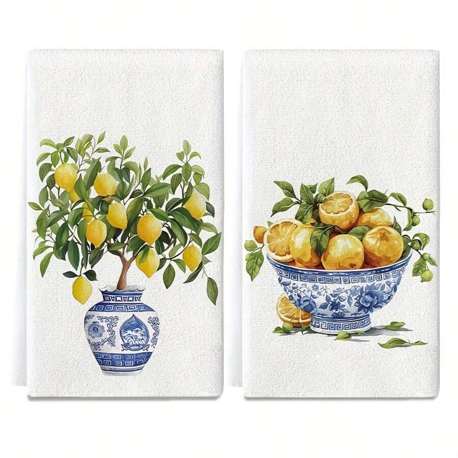2 paquetes de paños de cocina con estampado de árbol de limón, paños de microfibra súper absorbentes y modernos, paños de cocina, de limpieza y de mano, extremadamente suaves y muy absorbentes, decoración de cocina, regalo para vecinos/mamá/cumpleaños/inauguración de la casa, accesorios de cocina, artículos esenciales para el hogar