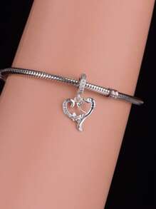 1pc 925 Sterling Silver Cat Shaped Heart & Butterfly CZ Zirconia Pendant, Suitable For Women Mother's Day Gift - Silver - View 3