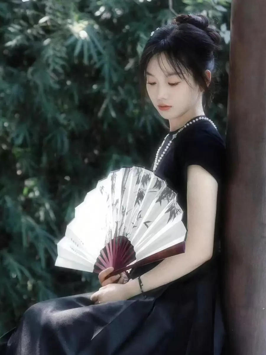 1pc Summer 10 Inch Ink Style -{Clear Bamboo Folding Fan - Color - View 1