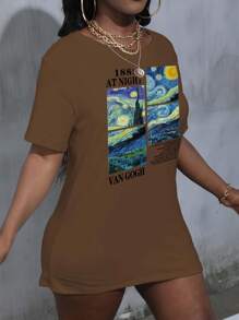 تي شيرت فان جوخ طباعة "الليلة النجمية" فن تعبيري