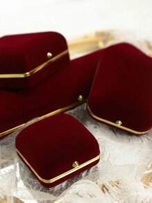 1pc Red Velvet Jewelry Box For Rings, Bracelets, Necklaces & Earrings Storage And Display Valentine Day