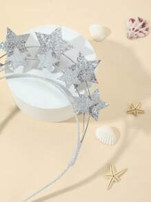 1pc Silver Glitter Layered Star Headband - Silver - View 3