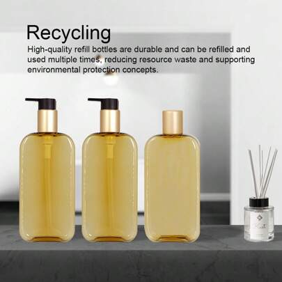 3 Packs Refillable Amber Shampoo Dispenser Set (350ml/11.83 Oz) - Waterproof Labeled PETG Pump Bottles For Hotel Amenities, Bathroom Decor & Summer Home Essentials | Reusable Shower Organizer With Leak-Proof Design