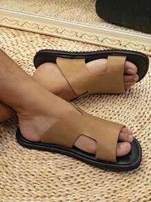 Sandalias planas para hombres, cómodas, de estilo árabe - Caqui - Ver 2