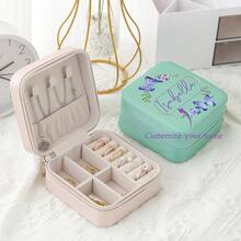 1pc Customizable Name Leather Jewelry Box,Mother's Day Gift, Personalized Birthday Flower Design, Versatile Storage Case For Bridesmaid Gift, Birthday, Valentine'S Day Present, Classic Style, Rectangular, Snap Closure, Plastic Interior, No Power Required, Jewelry Boxes