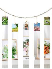 1 pièce Cadre photo mural avec guirlande de perles en bois, cadre collage pour décoration murale style bohème, supports photo avec 7 pinces en bois, pour décoration rustique de campagne, maison, chambre d'enfant, décoration de dortoir