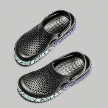Men's Anti-Slip Lightweight Breathable EVA Casual Slippers, New Style Painted Pattern Open-Toe Thick Sole Dual-Wear Sandals, Comfortable Design, Outdoor Style Breathable Sandals, Suitable For Sports Enthusiasts, Beach-Goers And Water Activities, Multi-Color High-Aesthetic Slippers - Black - View 14