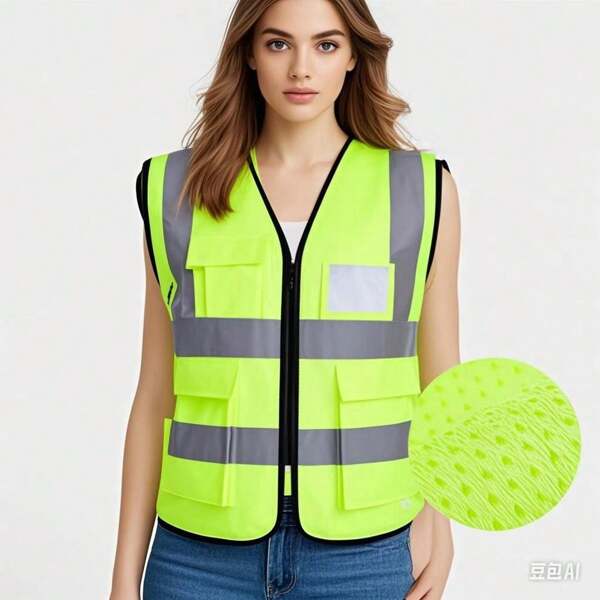 Chaleco reflectante de alta visibilidad - Múltiples bolsillos, unisex, ligero y transpirable (sin sobrecalentamiento) - Ideal para ciclismo/construcción/saneamiento al aire libre - Cumple con ANSI/ISEA