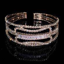 1 pieza Brazalete de extremo abierto de lujo para mujeres, adecuado para uso diario, con circonita sintética engarzada, joyería minimalista y de moda