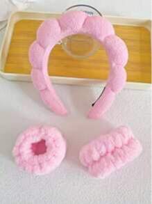 1- Wash Face Bow Headband/1- Sponge Headband/2- Wash Face Wristbands/3 Pieces Set -1 Bow Headband And 2 Wash Face Wrist Straps/3 Pieces Set -1 Sponge Headband+2 Wash Face Wrist Straps/4-Piece Set -1 Bow Headband+1 Sponge Headband+2 Wash Face Wrist Straps - Pink - View 2